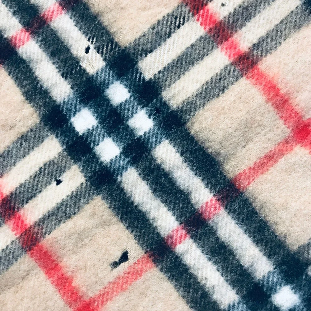 Burberry Nova Check Scarf Unisex OS Beige Distressed Fringed Vintage Plaid READ